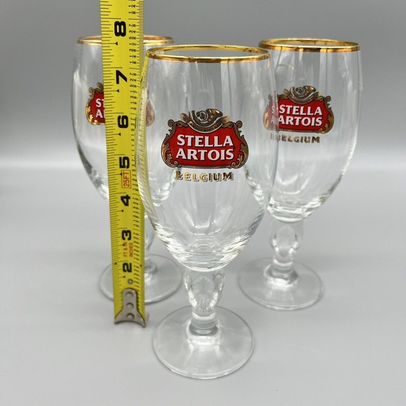 Stella Artois Chalice Beer Glasses Gold Rim 33cl Set of 3 Man Cave EUC - Picture 14 of 14